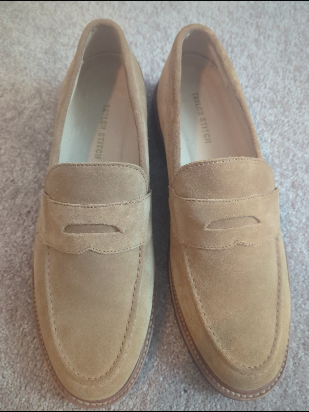 Taylor Stitch Light Tan Suede Slip-On Penny Loafers